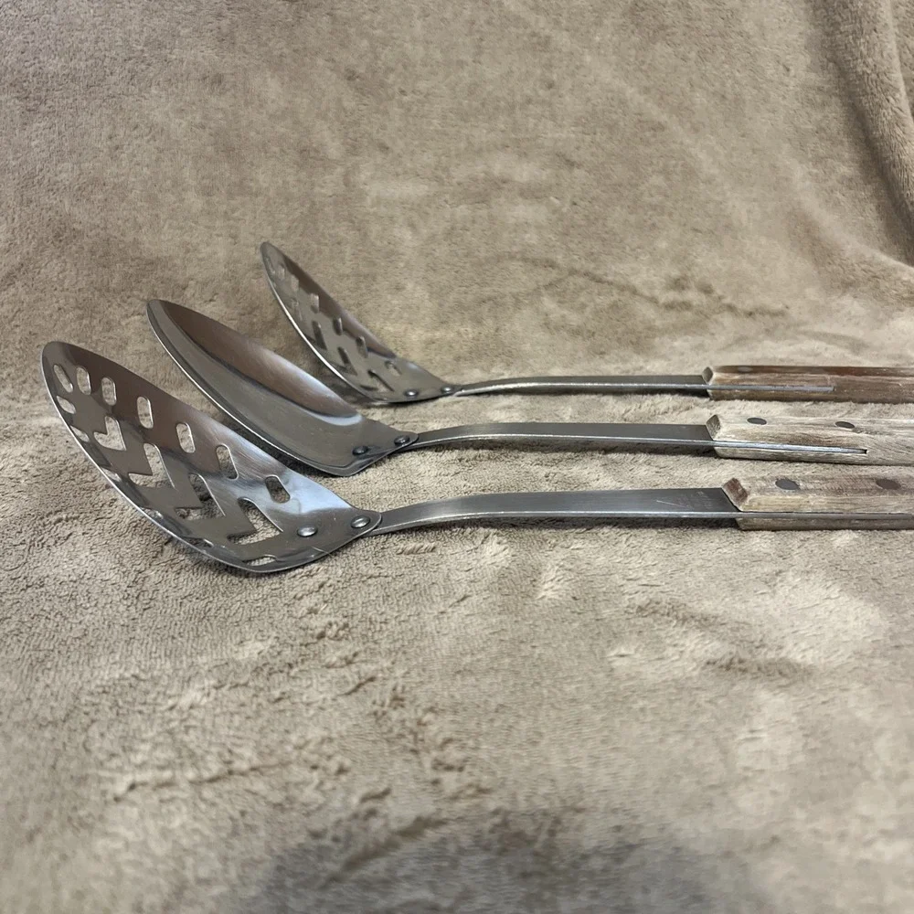 Vintage Household Japan Stainless Steel‎ Serving Spoons Wood Handle